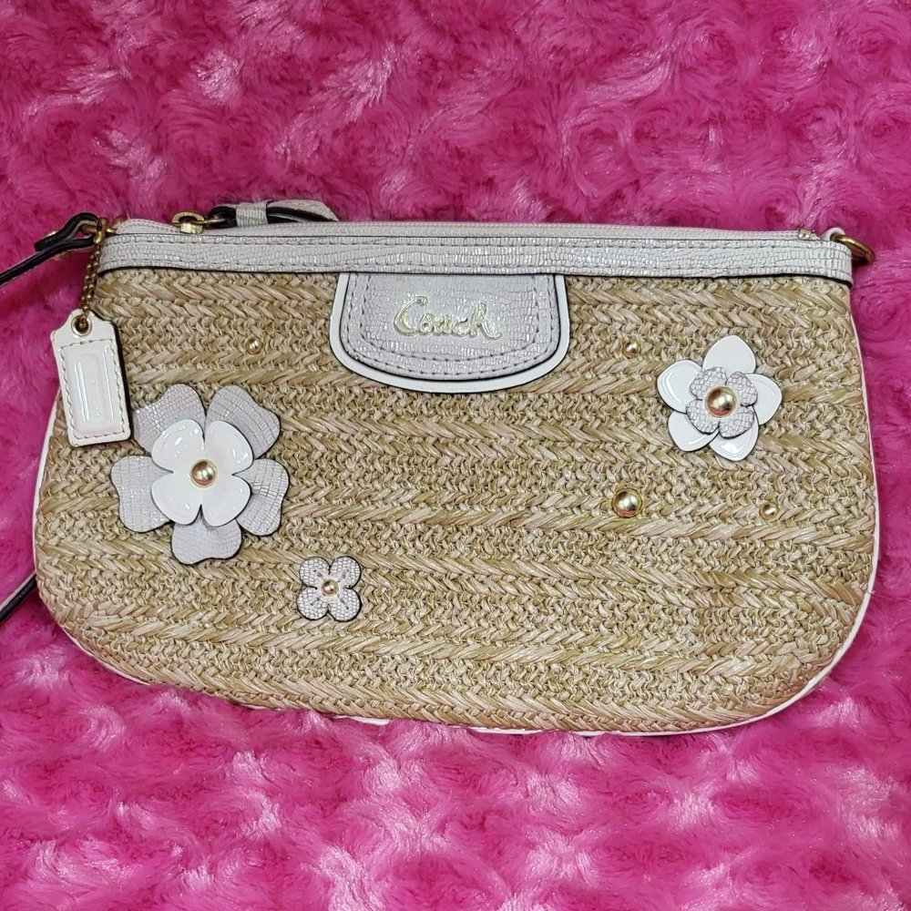 Coach Straw Floral Wristlet